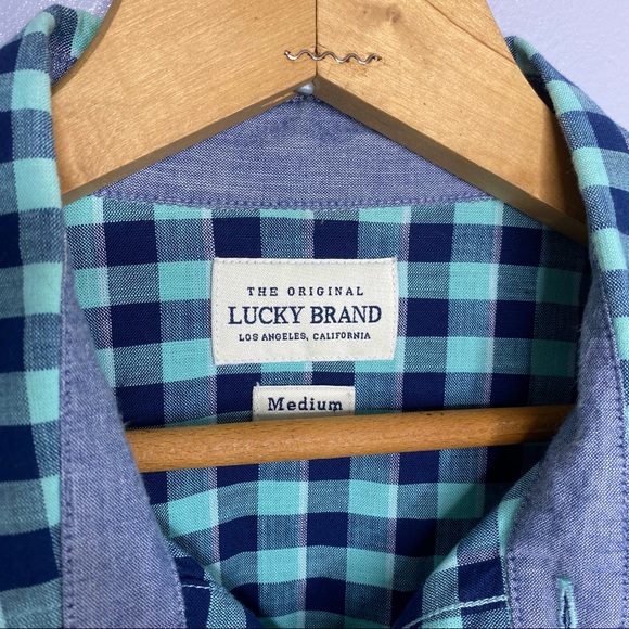 LUCKY BRAND Blue and Green Plaid Snap Down Shirt - Picture 3 of 4